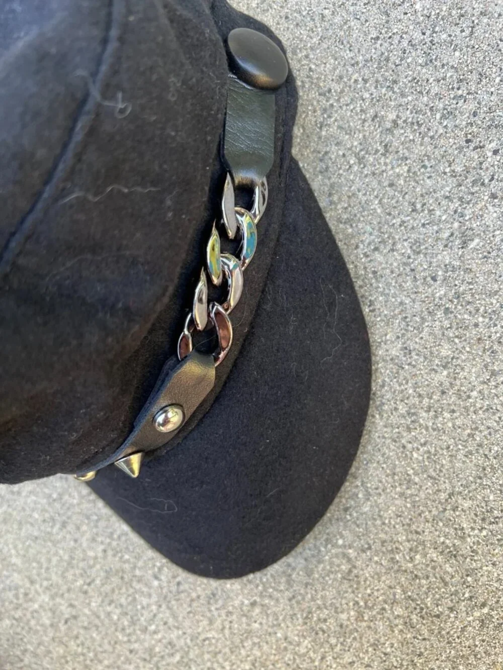 Women's Felt Army Cadet Hat Black One Size Cap Spikes